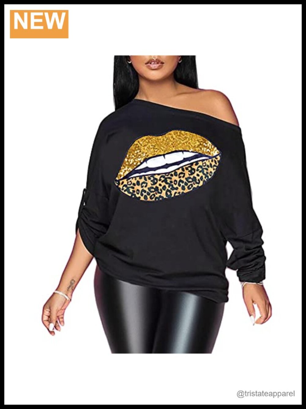 Women's Off Shoulder Metallic Shiny Tee Long Sleeve Sequin Top
